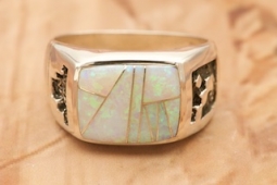 Calvin Begay Fire and Ice Opal Sterling Silver Ring
